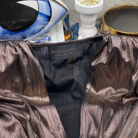 🆕 BRONX & BANCO 🧿 NWOT Bellerose Ruffled Mini Dress, Metallic - Sz M / US 6 - Picture 13 of 15